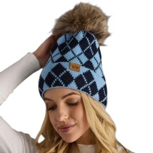 Blue & Navy Argyle Pattern Pom Hat (24)
